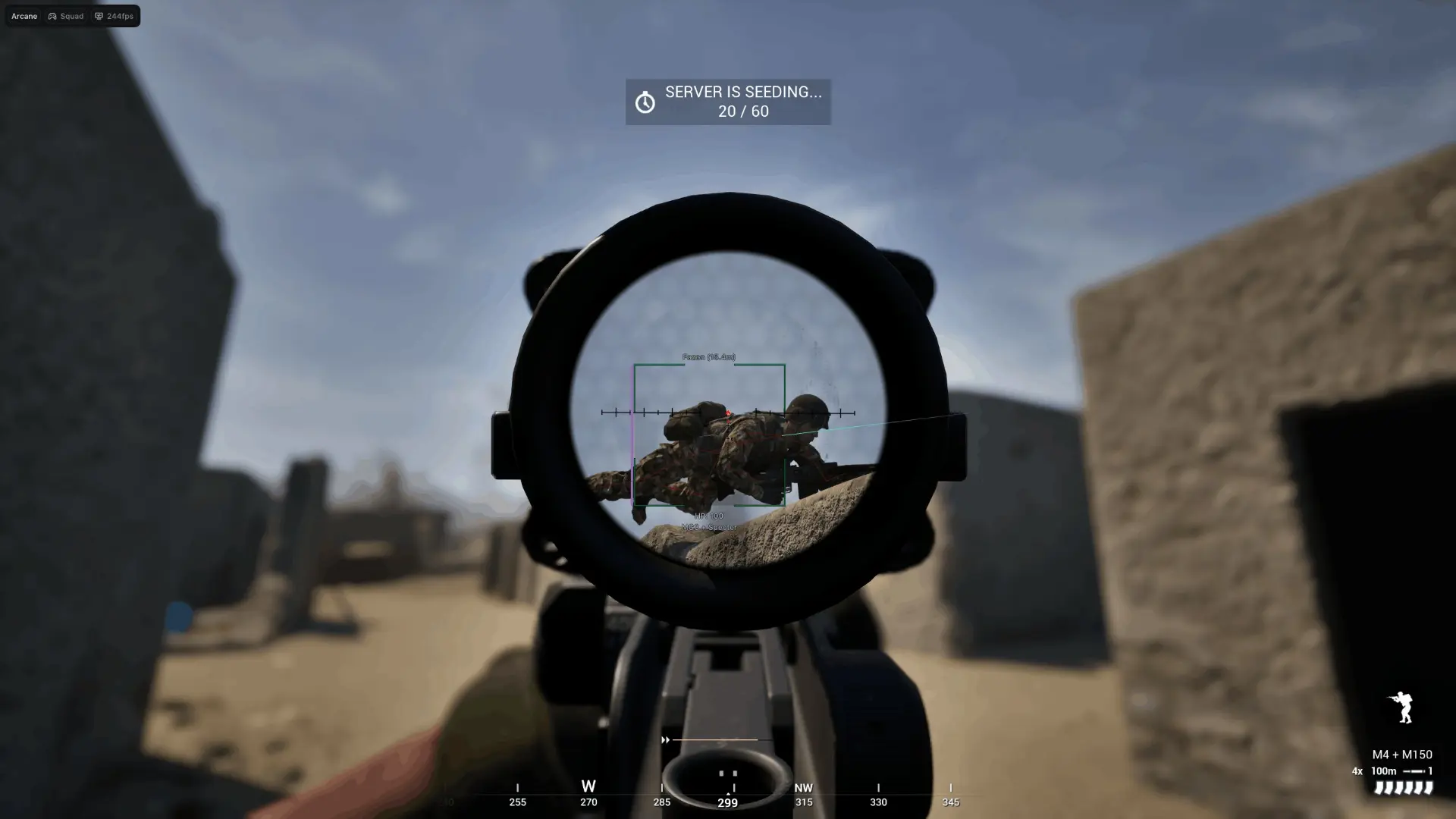 Squad ESP box on two prone enemies with HP and kit through a 4x scope